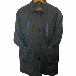 Vintage 80s ski jacket retro nylon black button up shoulder padded